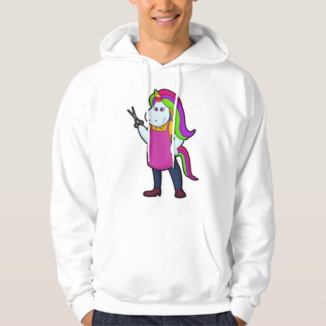 Einhorn als Friseur mit Schere Hoodie (Vorderseite)