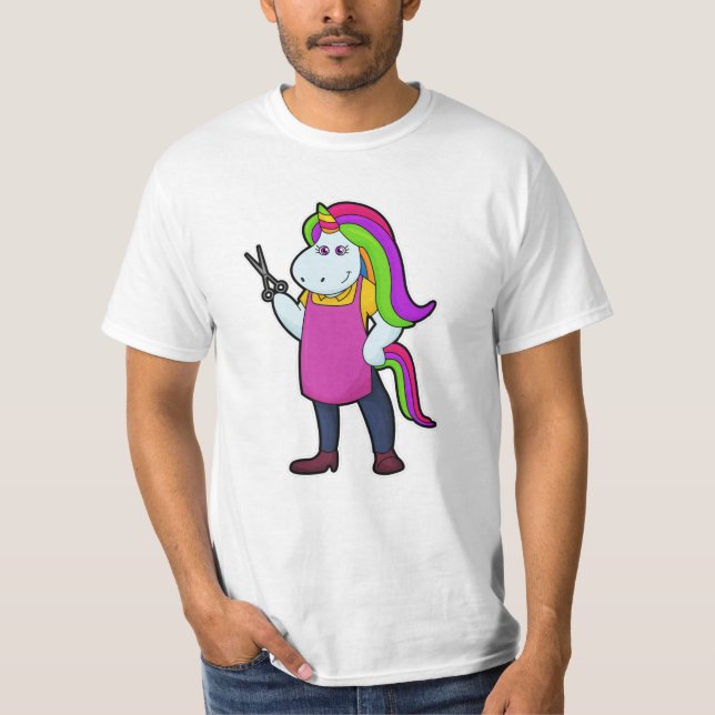 Einhorn als Friseur mit Schere T-Shirt (Vorderseite)