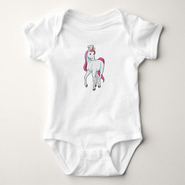 Einhorn als Koch mit Koch Hut Baby Strampler (Vorderseite)