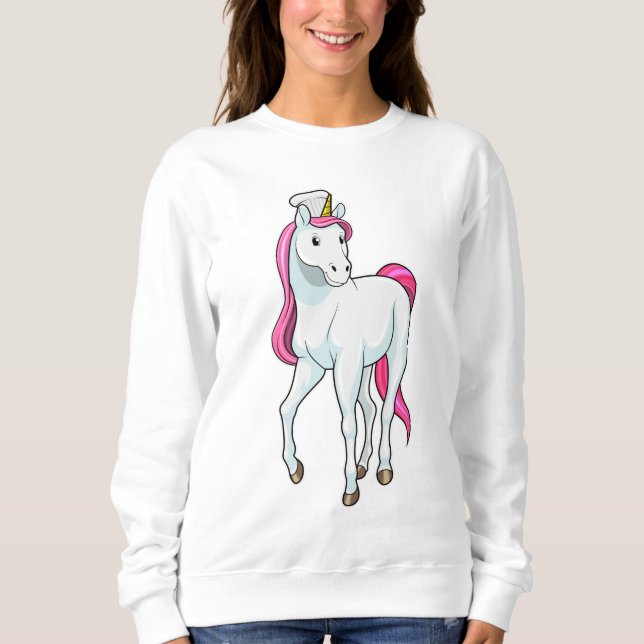 Einhorn als Koch mit Koch Hut Sweatshirt (Vorderseite)