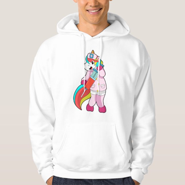 Einhorn als Krankenschwester bei Impfung und Sprit Hoodie (Vorderseite)