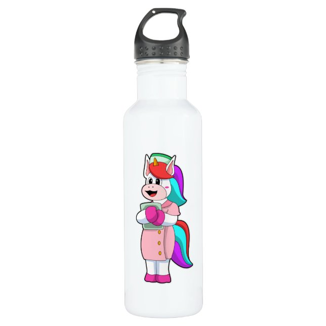 Einhorn als Krankenschwester Edelstahlflasche (Vorderseite)