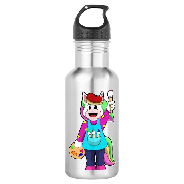 Einhorn als Maler Edelstahlflasche (Vorderseite)