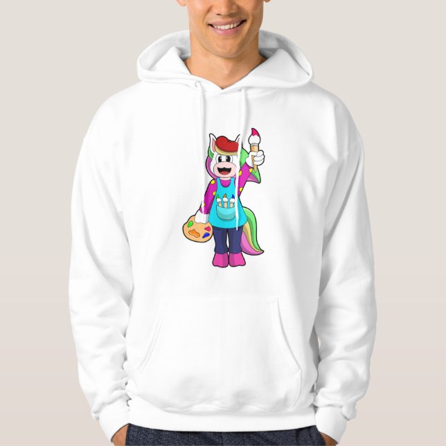 Einhorn als Maler Hoodie (Vorderseite)