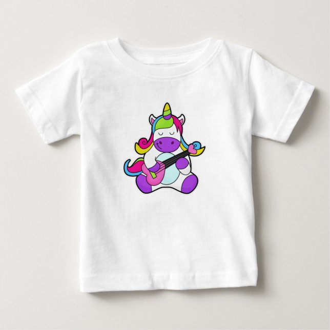 Einhorn als Musiker mit Gitarre Baby T-shirt (Vorderseite)