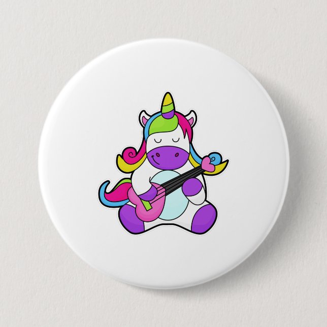Einhorn als Musiker mit Gitarre Button (Vorderseite)