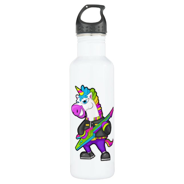 Einhorn als Musiker mit Gitarre Edelstahlflasche (Vorderseite)