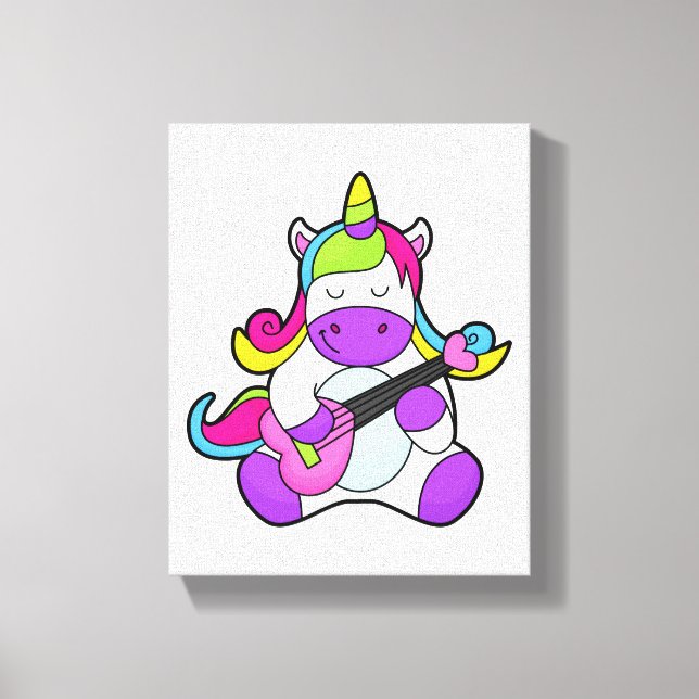 Einhorn als Musiker mit Gitarre Leinwanddruck (Vorderseite)