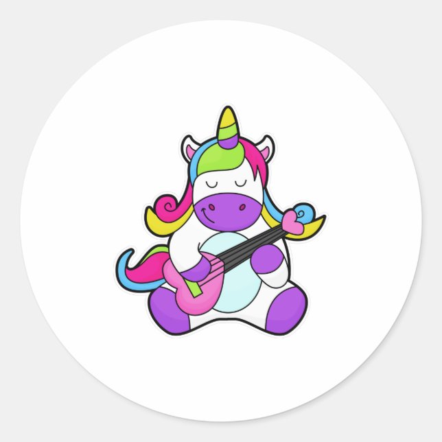 Einhorn als Musiker mit Gitarre Runder Aufkleber (Vorderseite)