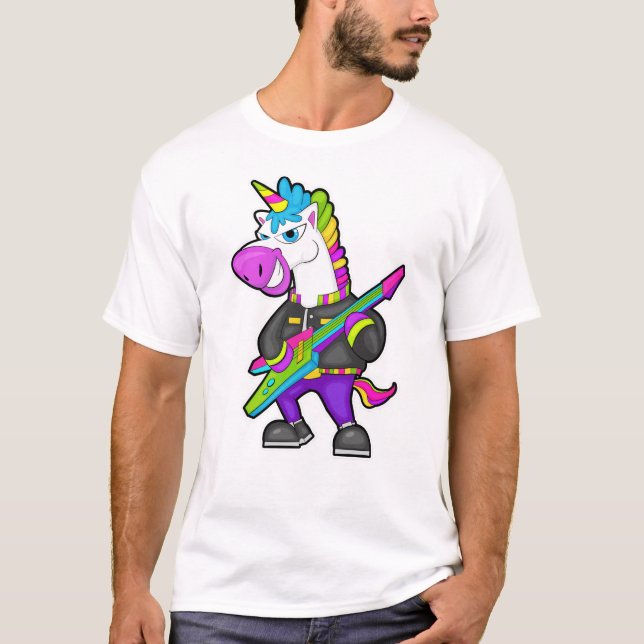 Einhorn als Musiker mit Gitarre T-Shirt (Vorderseite)