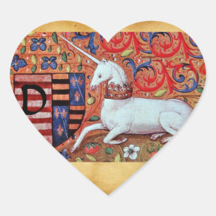 EINHORN ALTES BRAUNES PERGAMENT MONOGRAMM Herz Herz-Aufkleber