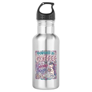 Einhorn, angetrieben von Kaffee und Einhorn-Magie- Edelstahlflasche