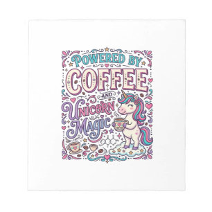 Einhorn, angetrieben von Kaffee und Einhorn-Magie- Notizblock