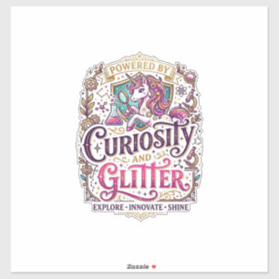 Einhorn, angetrieben von Neugier und Glitter Styli Aufkleber