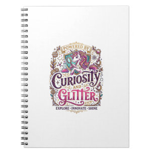 Einhorn, angetrieben von Neugier und Glitter Styli Notizblock