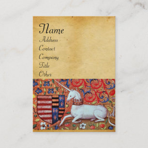 EINHORN / Antik-Braunes Pergament-Monogramm Visitenkarte