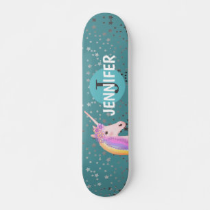 Einhorn Aquamarin Fantasy Silberstars Personalisie Skateboard