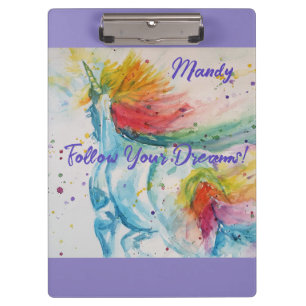 Einhorn Aquarell-Mädchen-Name Notizbuch Klemmbrett