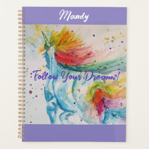 Einhorn Aquarell-Mädchen-Name Notizbuch Planer