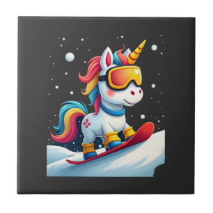 Einhorn auf Schneebrett - Lustiger Ski- und Winter Fliese