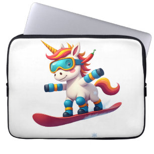 Einhorn auf Schneebrett - Lustiger Ski- und Winter Laptopschutzhülle