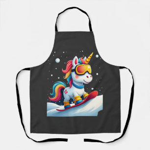 Einhorn auf Schneebrett - Lustiger Ski- und Winter Schürze