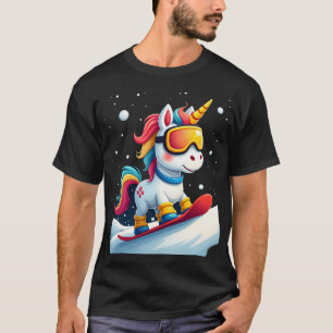 Einhorn auf Schneebrett - Lustiger Ski- und Winter T-Shirt