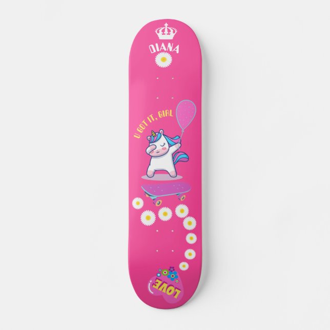 Einhorn auf Skateboard mit personalisierten Bildun (Vorderseite)