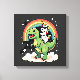 Einhorn auf T-Rex - Dinosaurier Jungen Mädchen Leinwanddruck