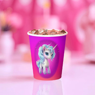 Einhorn auf Wolke mit rosa, lebhaftem Himmel Pappbecher