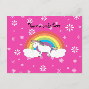 Einhorn auf Wolken rosa Schneeflocken Postkarte