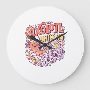 Einhorn Axolotl Einhorn Splash Whimsical Weiß Rück Große Wanduhr