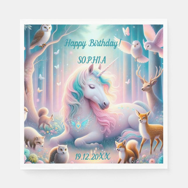 Einhorn, Baby/Kind, Individuelle Name/Geburtsdatum Serviette (Vorderseite)