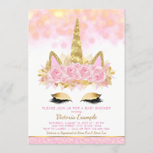 Einhorn-Baby-Party-Einladungen Rosa Gold Einhorn Einladung