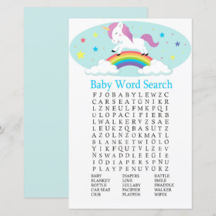 Einhorn-Baby-Party-Wortsuchspiel