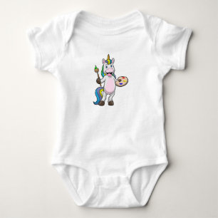 Einhorn beim Malen mit Pinsel und Farbe Baby Strampler