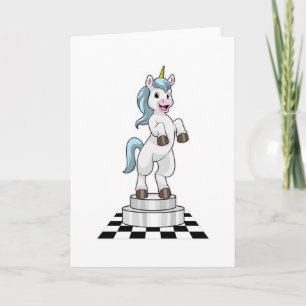 Einhorn beim Schach als Schachfigur Springer Karte
