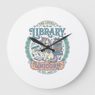 Einhorn-Bibliothek Einhorn Whimsical Grafik T-Shir Große Wanduhr