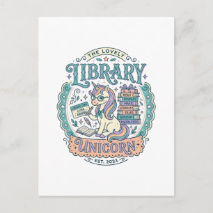 Einhorn-Bibliothek Einhorn Whimsical Grafik T-Shir Postkarte