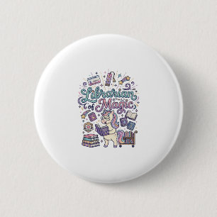 Einhorn-Bibliothekar von Magie-Druckfertige Beklei Button