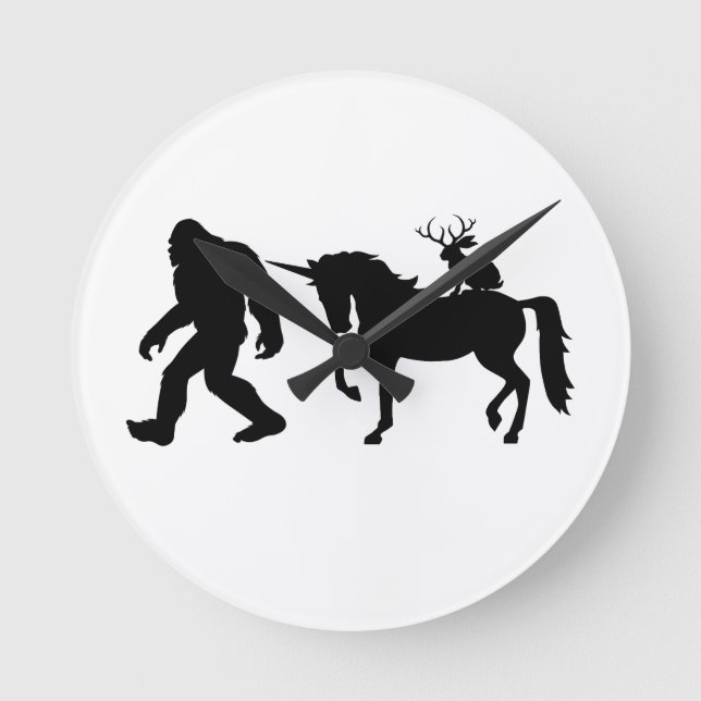 Einhorn, Bigfoot, Jackalope Runde Wanduhr (Vorderseite)