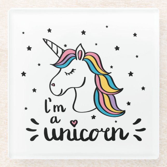 Einhorn | bin ich ein Einhorn Glasuntersetzer (Vorderseite)
