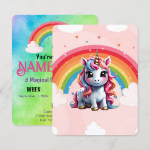 Einhorn Birthday Rainbow Einladung, Flachkarte