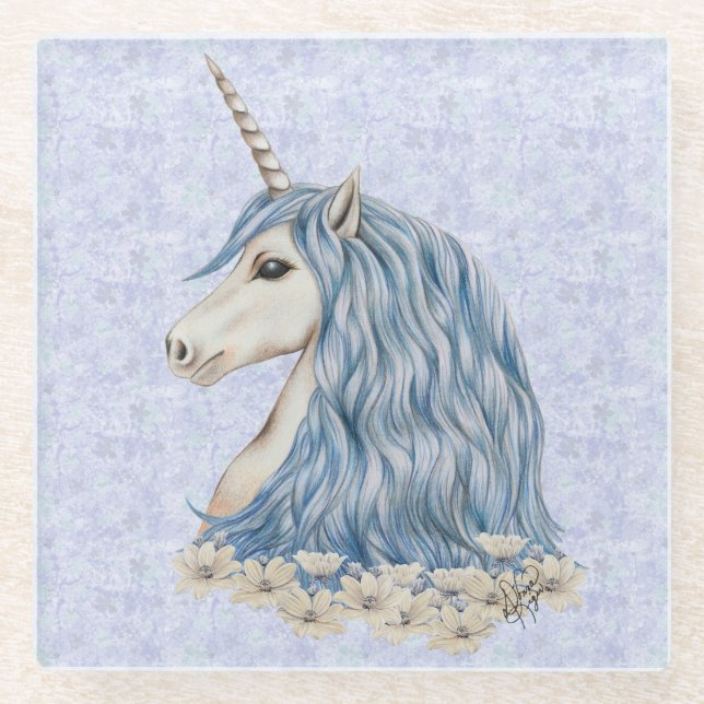Einhorn-Blau-Haar Glasuntersetzer (Vorderseite)