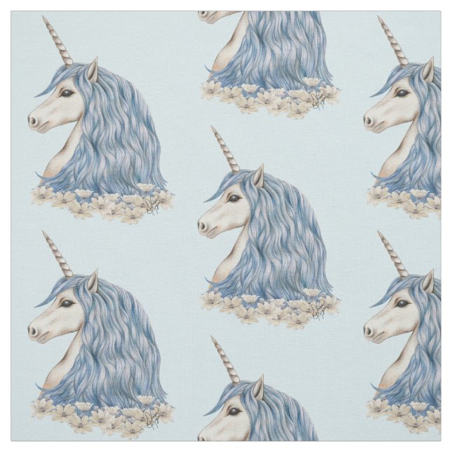 Einhorn-Blau-Haar Stoff (Muster)