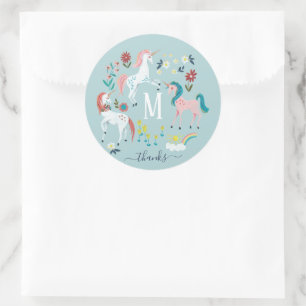 Einhorn blau süß magische Mädchen Monogramm Geburt Runder Aufkleber