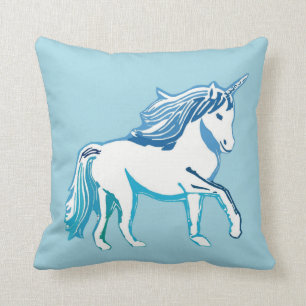 Einhorn-blaues und weißes Kissen