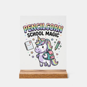 Einhorn Bleistiftstiel Schule Magie Charmante Merc Acrylschild