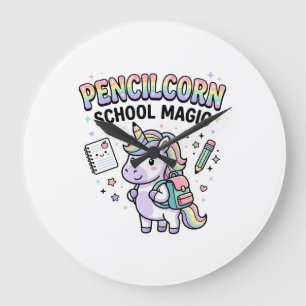 Einhorn Bleistiftstiel Schule Magie Charmante Merc Große Wanduhr