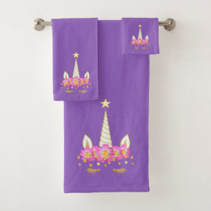 Einhorn, Blume & Gold Confetti Badetuch Set